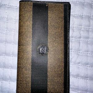 ***SOLD****Fendi Black Pequin Long Wallet Brown